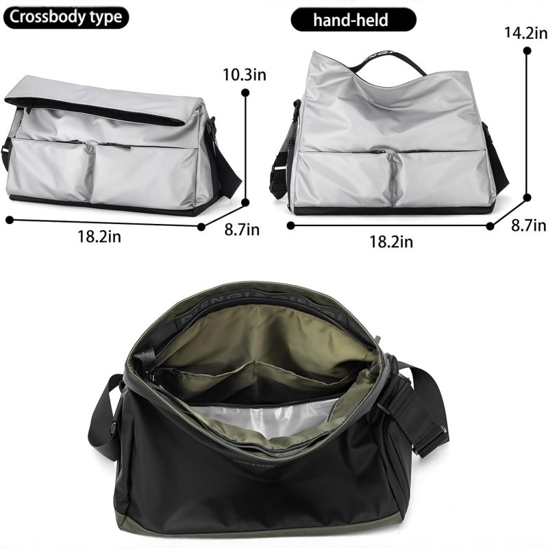 Silver Large Capacity Waterproof Tote Bag - Convertible Crossbody Messenger view 4