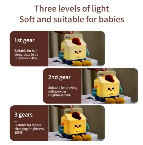 Adorable Milk Carton LED Night Light - USB Rechargeable Silicone Lamp with Tap view 4