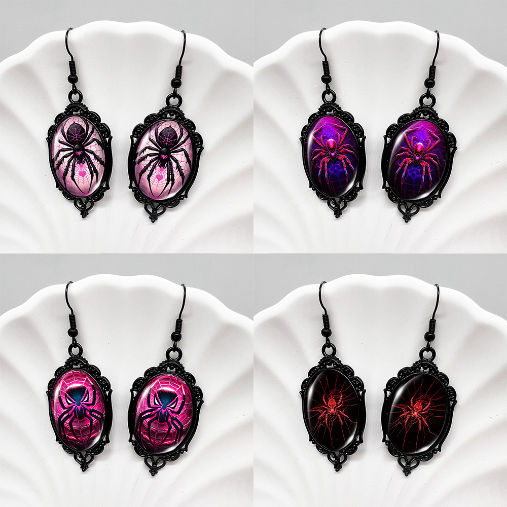 (Assorted 4-Pair Set) Gothic Spider Dangle Earrings - Vintage Black Frame — image 1