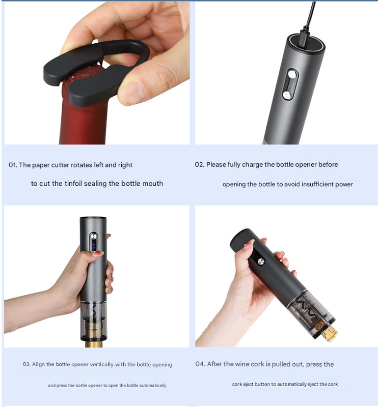 Complete Electric Wine Opener Gift Set - Rechargeable Corkscrew with Foil Cutter view 2