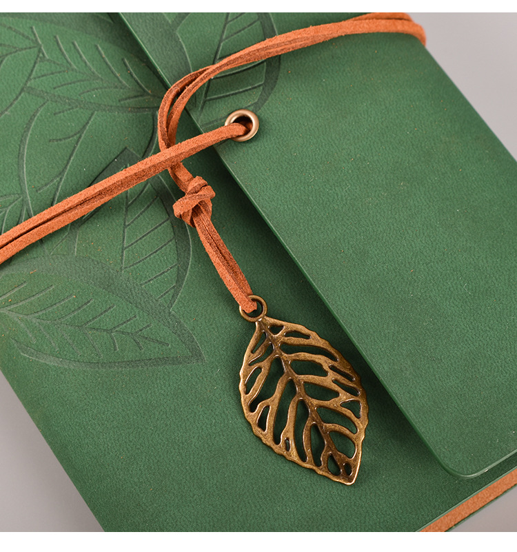 2PCS Light Brown Vintage A5 PU Leather Journal with Leaf Charm - Ring Bound view 3
