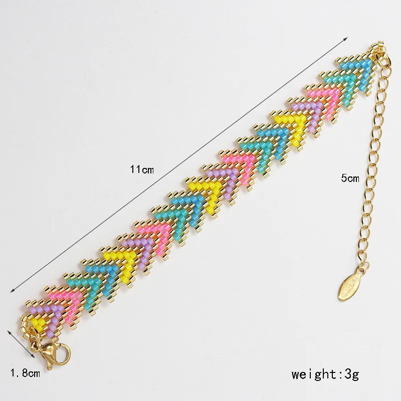 Gold-white Miyuki Beaded Bohemian Rainbow Arrow Handmade Stainless Steel Bracelet view 2