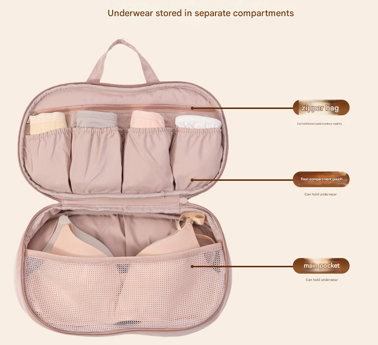 Beige Portable Underwear Travel Organizer Bag - Bra & Lingerie Storage view 4