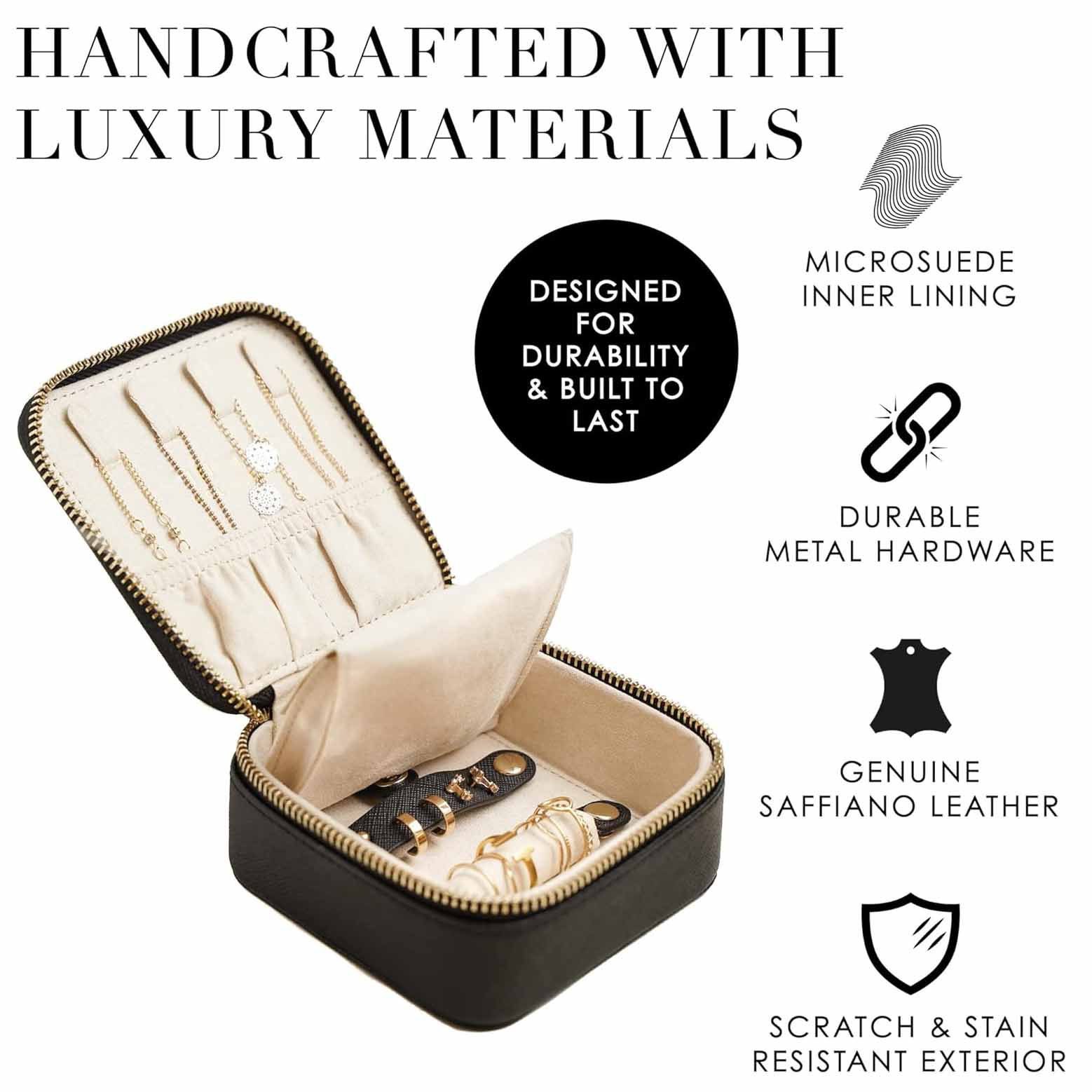Brown "Small But Mighty" Leather Jewelry Box - Portable Organizer for Earrings view 2