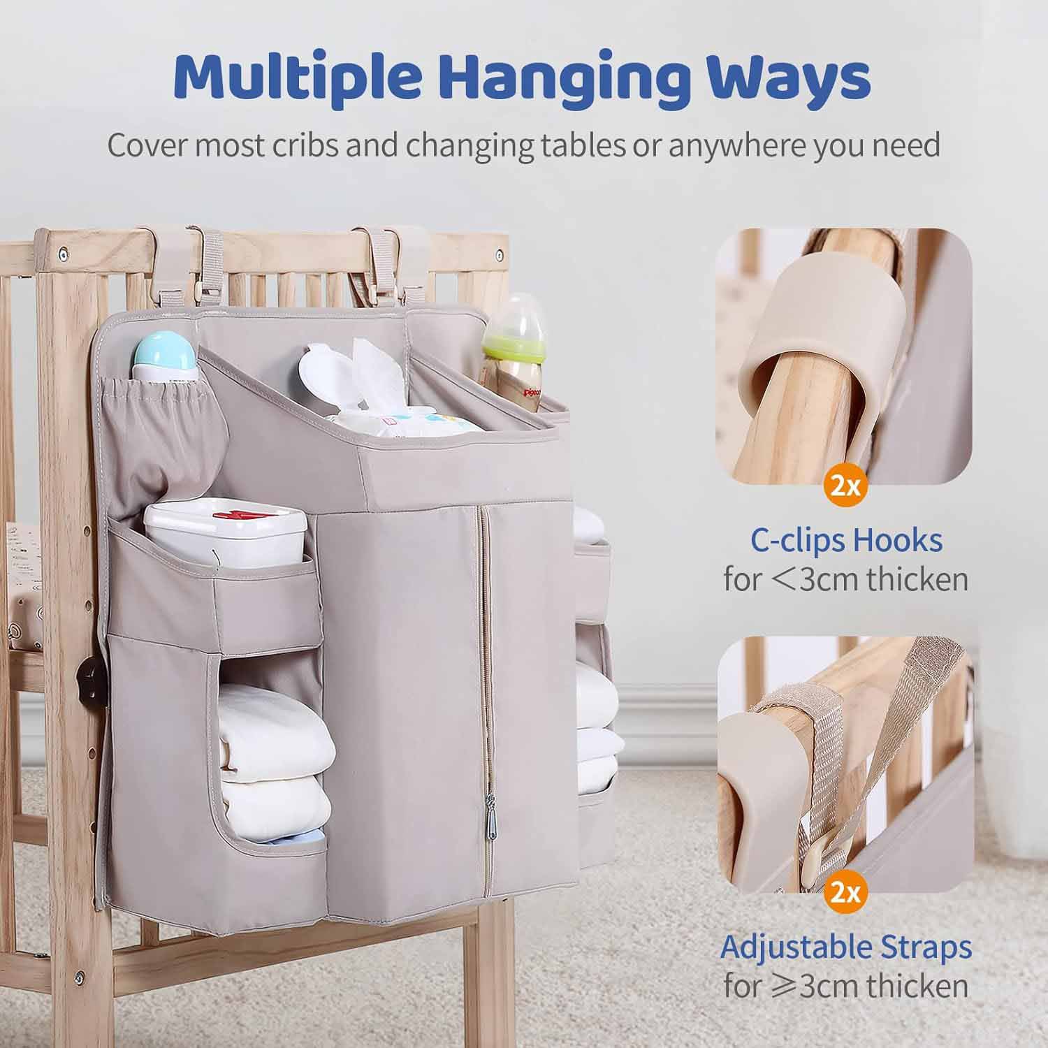 Light Grey Nursery Storage Organizer - Heavy Duty Reinforced Hanging Diaper view 3