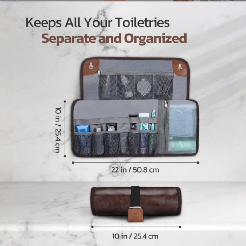 Brown Men's PU Leather Toiletry Bag - Waterproof Travel Organizer for Shaving view 2