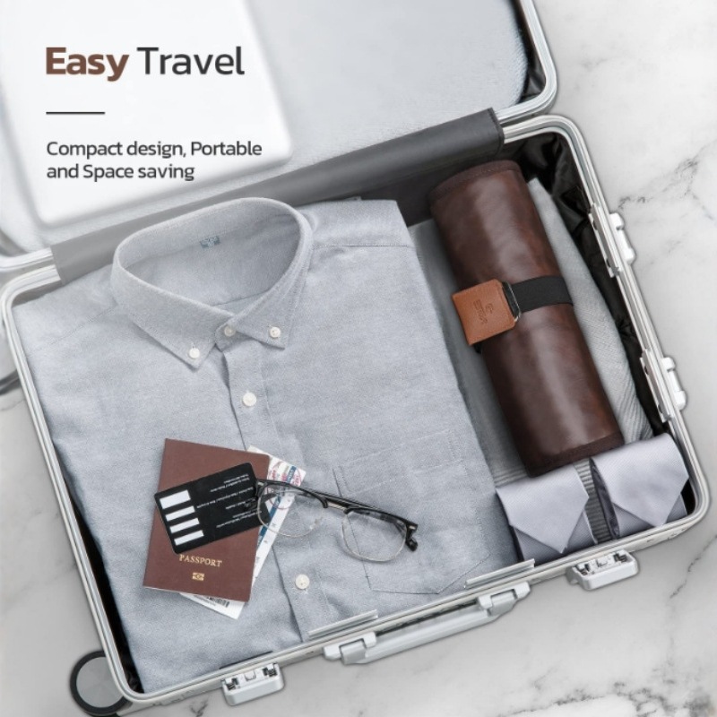 Brown Men's PU Leather Toiletry Bag - Waterproof Travel Organizer for Shaving view 3