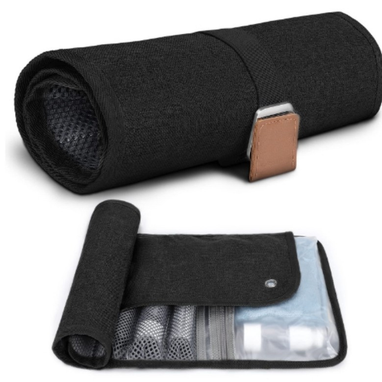 Black Men's PU Leather Toiletry Bag - Waterproof Travel Organizer for Shaving
