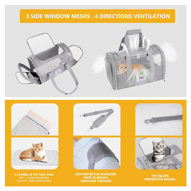 Grey Large Cat & Small Dog Carrier - Soft-Sided view 3