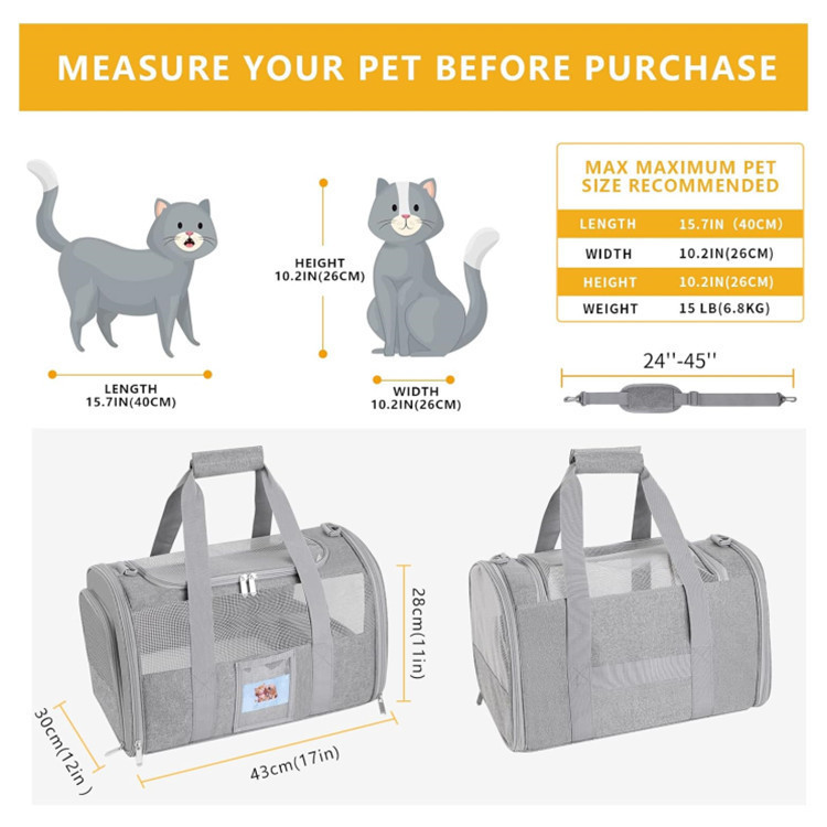 Grey Large Cat & Small Dog Carrier - Soft-Sided view 5