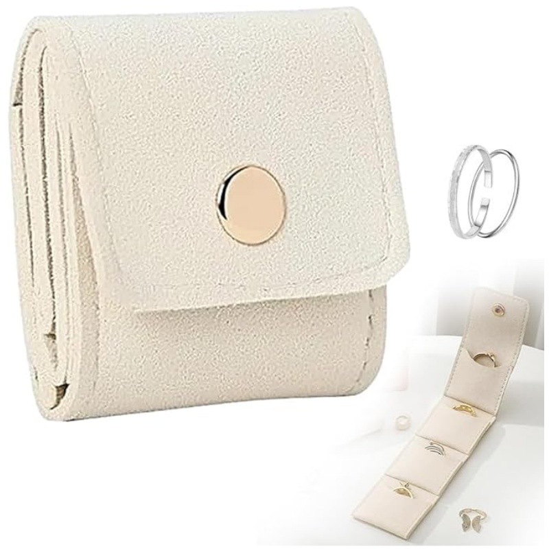 Beige Portable Mini Jewelry Pouch Soft Velvet Travel Organizer for Rings and — image 1
