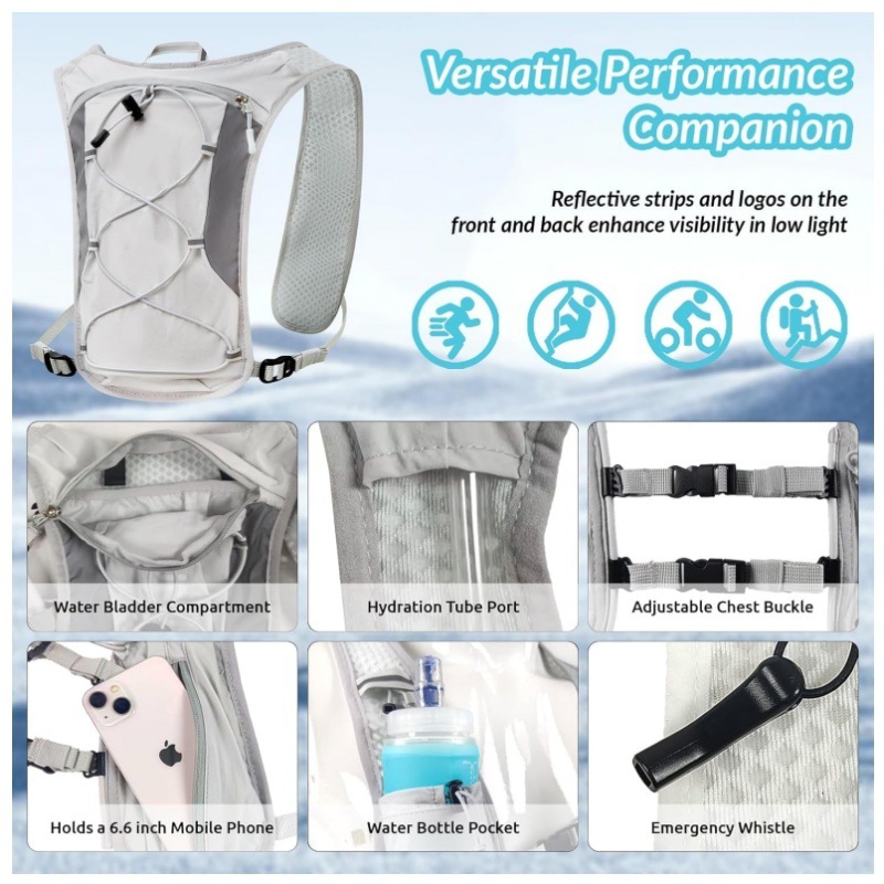 Grey Lightweight Hydration Backpack with 1.5L Water Bladder Compact Cycling view 2