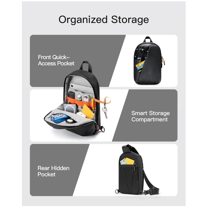 Grey Modern Urban Sling Bag Crossbody Chest Pack with Quick Adjustable Strap view 2