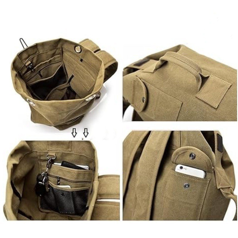 Black Vintage Canvas Backpack Large Capacity Rucksack for Travel and Hiking view 2