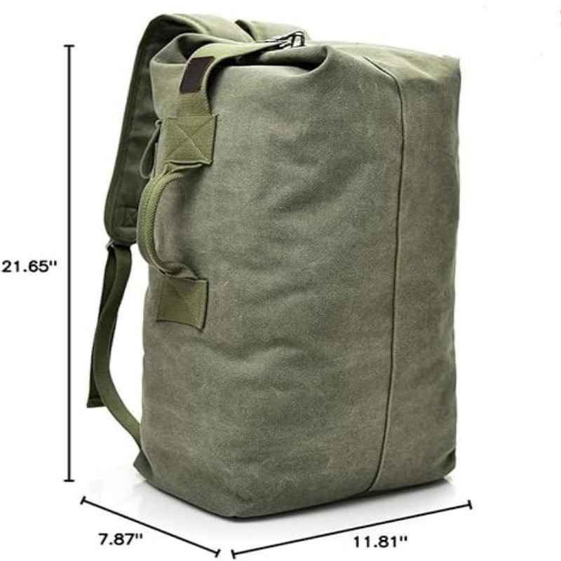 Khaki Vintage Canvas Backpack Large Capacity Rucksack for Travel and Hiking view 3