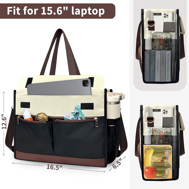 Black Large Capacity Insulated Lunch Tote Bag with Shoulder Strap Leakproof view 2