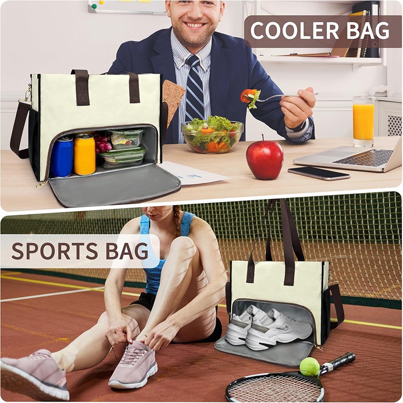 Black Large Capacity Insulated Lunch Tote Bag with Shoulder Strap Leakproof view 3