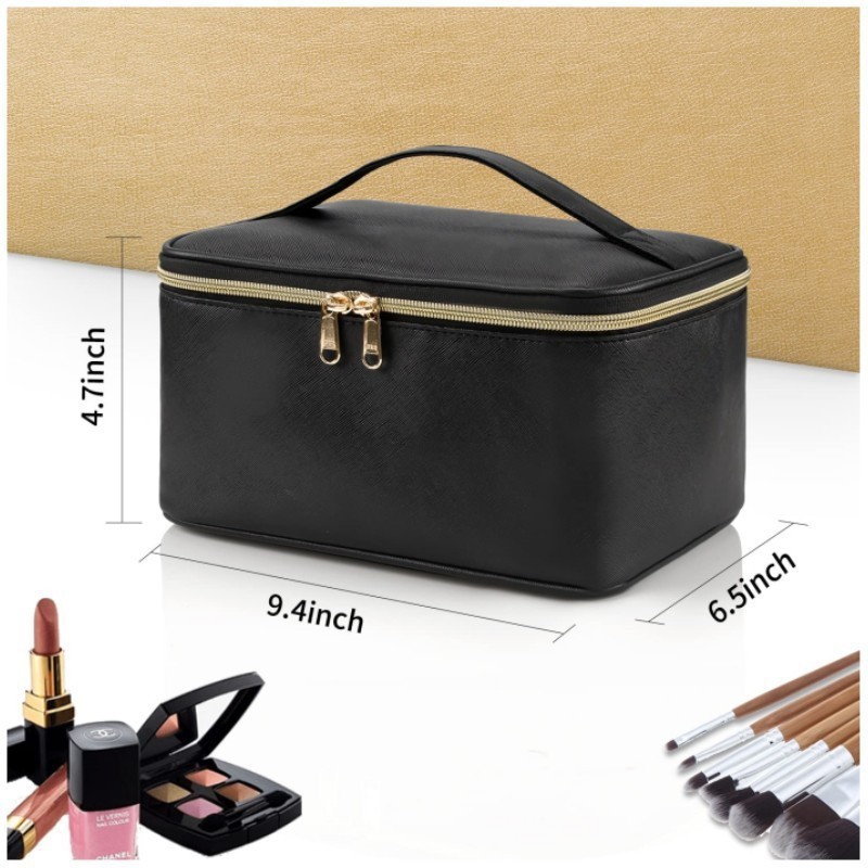 Pink Large Capacity Travel Makeup Bag Portable Cosmetic Case with Handle and view 2