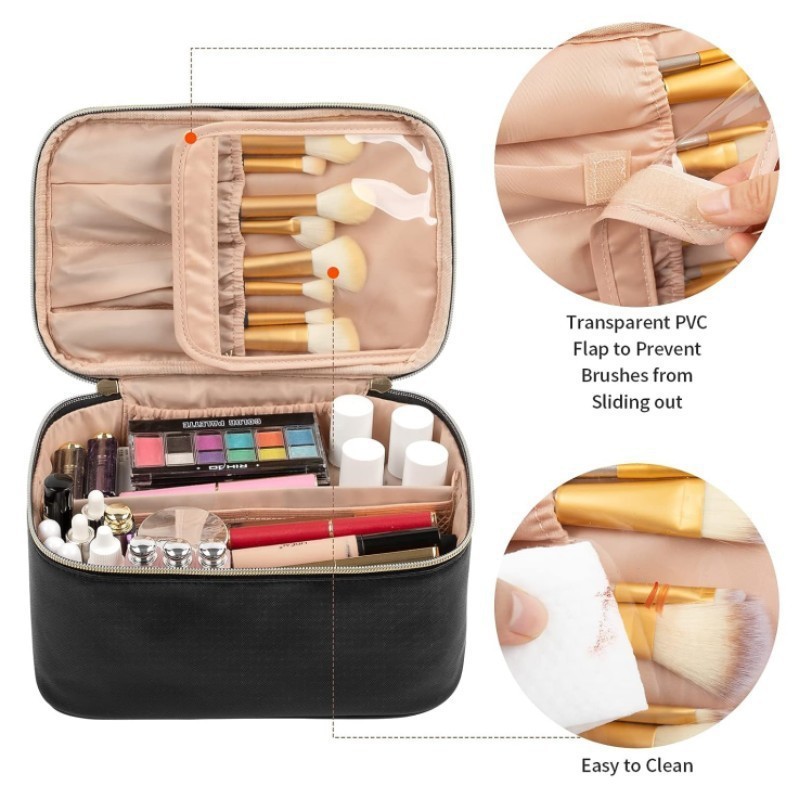 Blue Large Capacity Travel Makeup Bag Portable Cosmetic Case with Handle and view 3