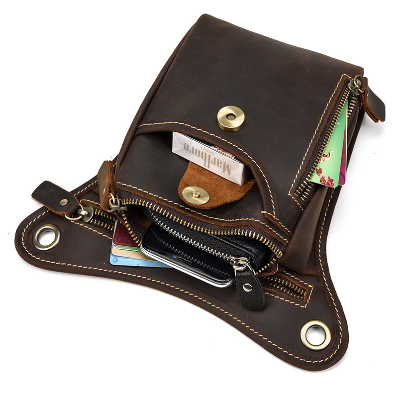 Brown-yellow Vintage Crazy Horse Leather Drop Leg Bag Waist Pack Thigh Pouch view 2