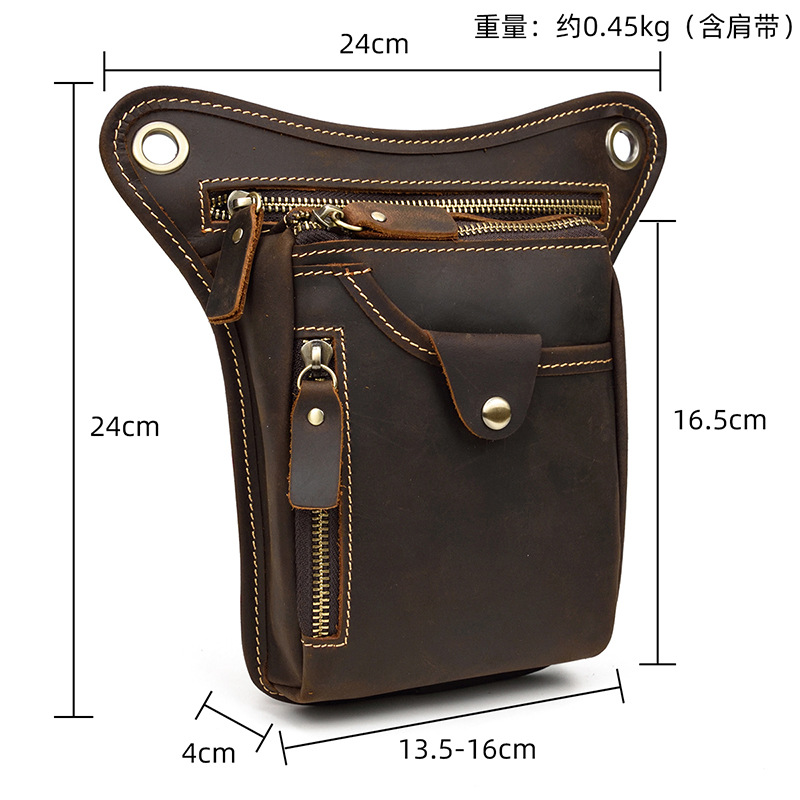 Coffee-brown Vintage Crazy Horse Leather Drop Leg Bag Waist Pack Thigh Pouch view 3