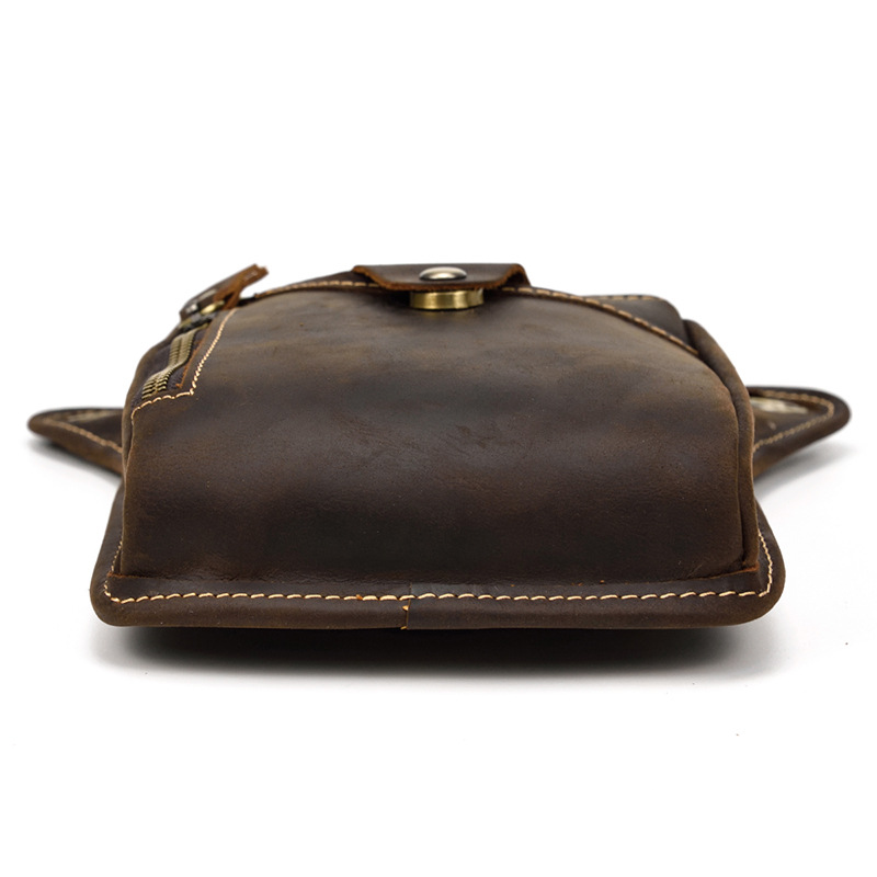 Coffee-brown Vintage Crazy Horse Leather Drop Leg Bag Waist Pack Thigh Pouch view 4