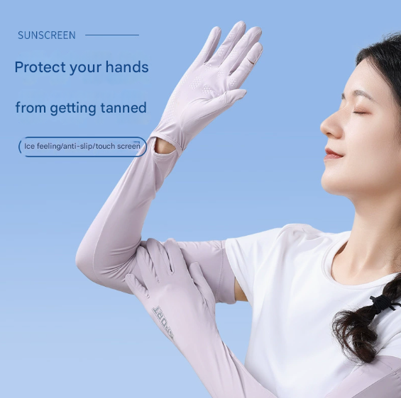 Pink Cooling UV Protection Arm Sleeves Long Sun Block Gloves Breathable view 2