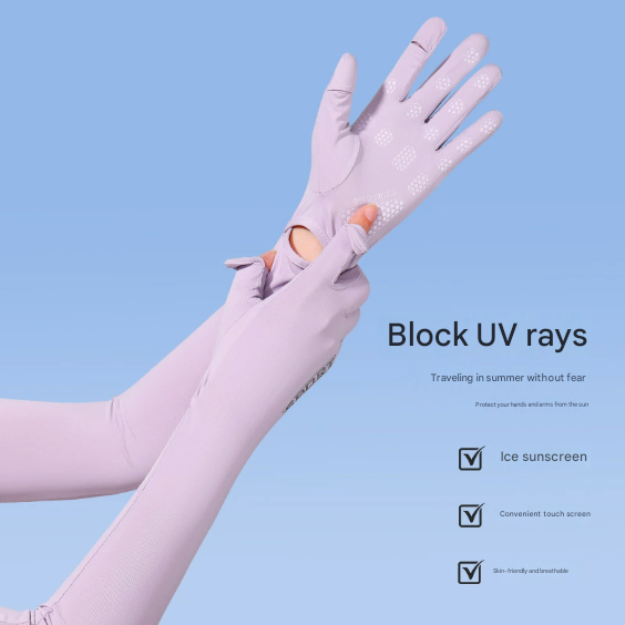 Pink Cooling UV Protection Arm Sleeves Long Sun Block Gloves Breathable view 3
