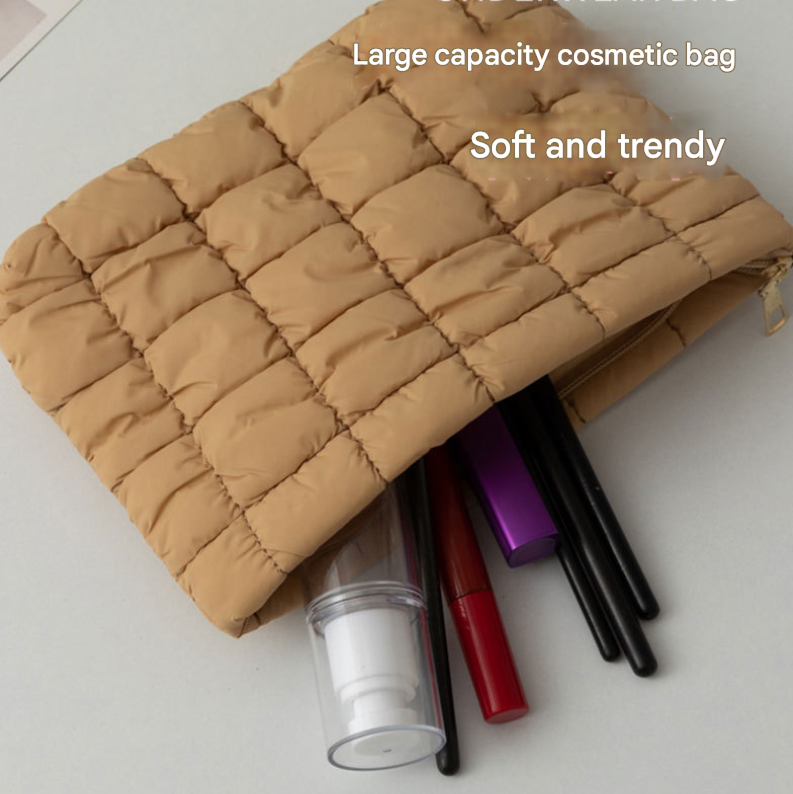 Rose Red 2 Pack Quilted Puffer Clutch Bag Set Checkered Makeup Pouch Women view 2