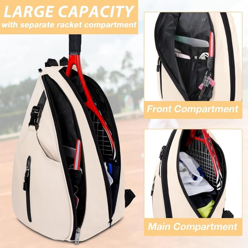Black Tennis Sling Bag Badminton Backpack Crossbody Racket Holder for view 2