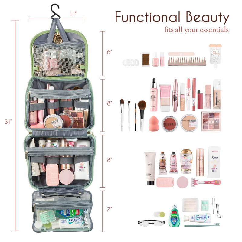 Beige Large Hanging Toiletry Bag Waterproof Travel Cosmetic Organiser with view 2