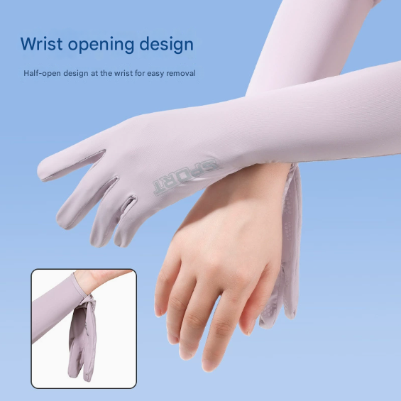 Dark Grey Cooling UV Protection Arm Sleeves Long Sun Block Gloves Breathable view 4