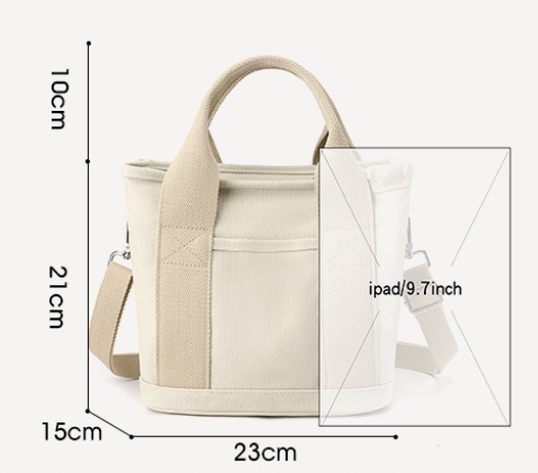Black Small Canvas Tote Bag Crossbody Lunch Handbag with Adjustable Strap Fits view 2