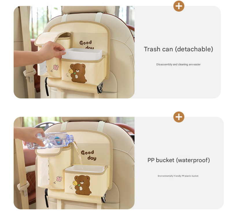 Pink Cute Bear Car Back Seat Organiser PU Leather Hanging Storage Pouch with view 4