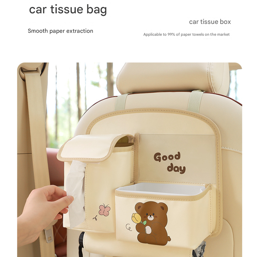 Pink Cute Bear Car Back Seat Organiser PU Leather Hanging Storage Pouch with view 5