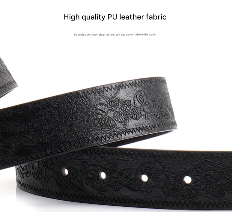 Black Women's Western Style Embossed Belt 2 Pack Vintage PU Leather Waistband view 2