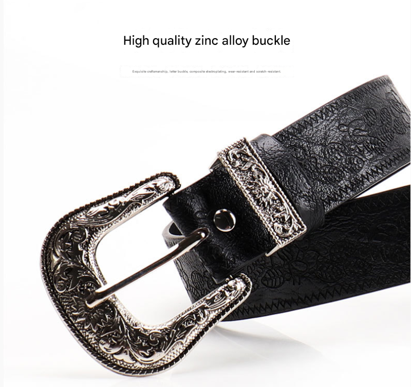 Black Women's Western Style Embossed Belt 2 Pack Vintage PU Leather Waistband view 3