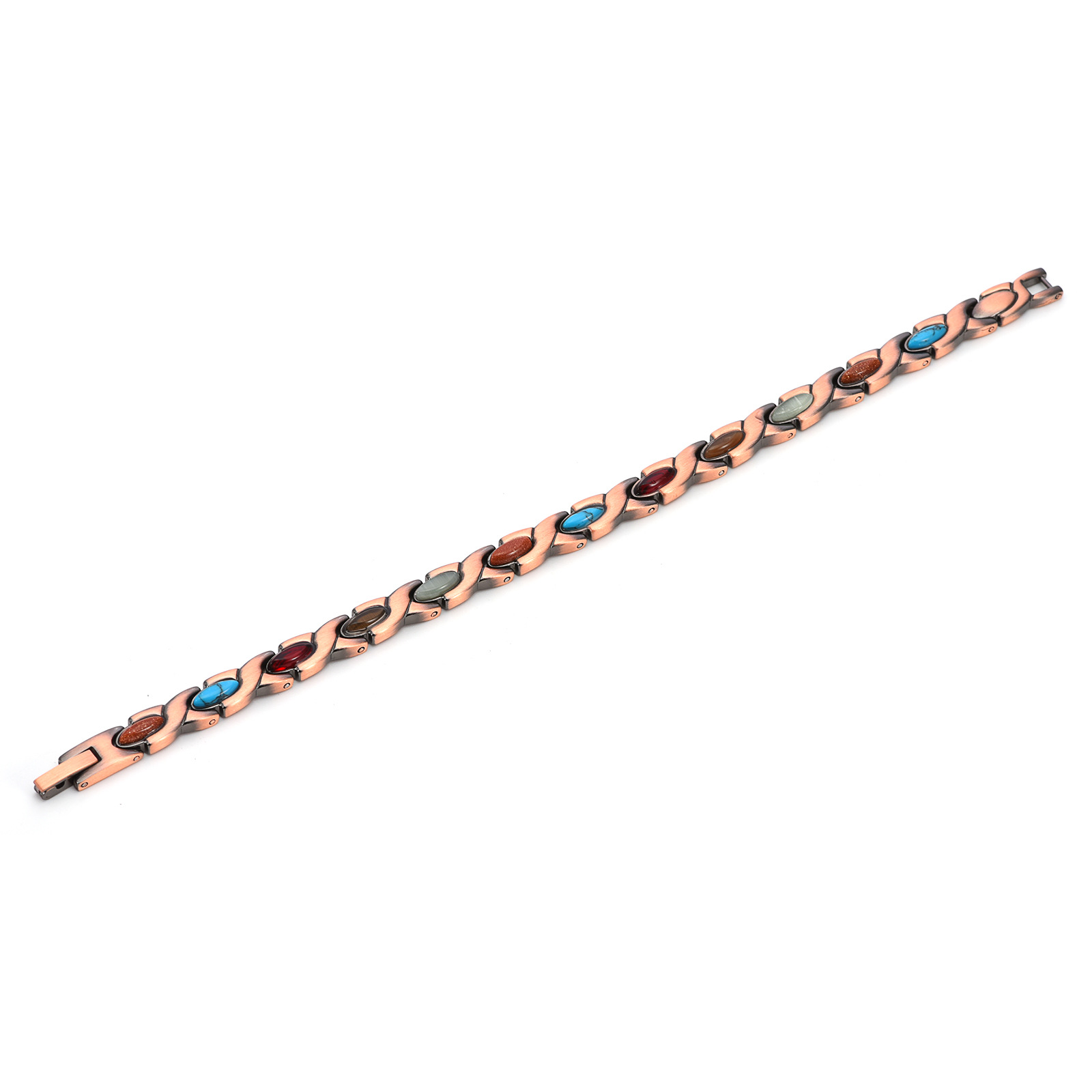 Vintage Copper Tone Magnetic Bracelet Unisex Fish Link Chain with Colourful view 6