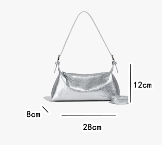 Beige Women's Metallic Silver Underarm Baguette Bag French Style PU Leather view 2
