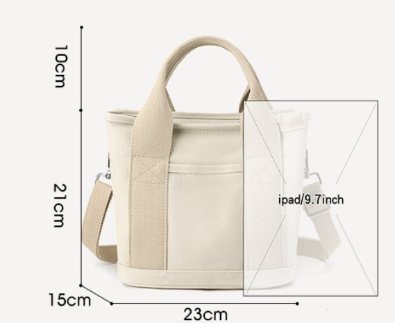 Green Small Canvas Tote Bag Crossbody Lunch Handbag with Adjustable Strap Fits view 2