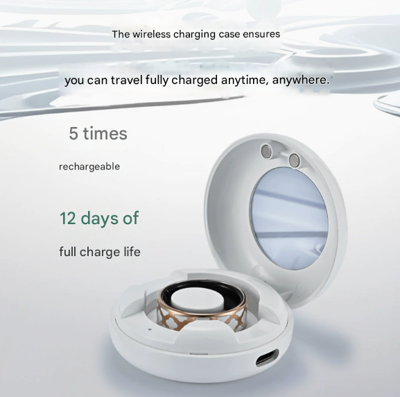 9# Striped Gold Smart Health Ring Tracker with Wireless Charging Case view 4