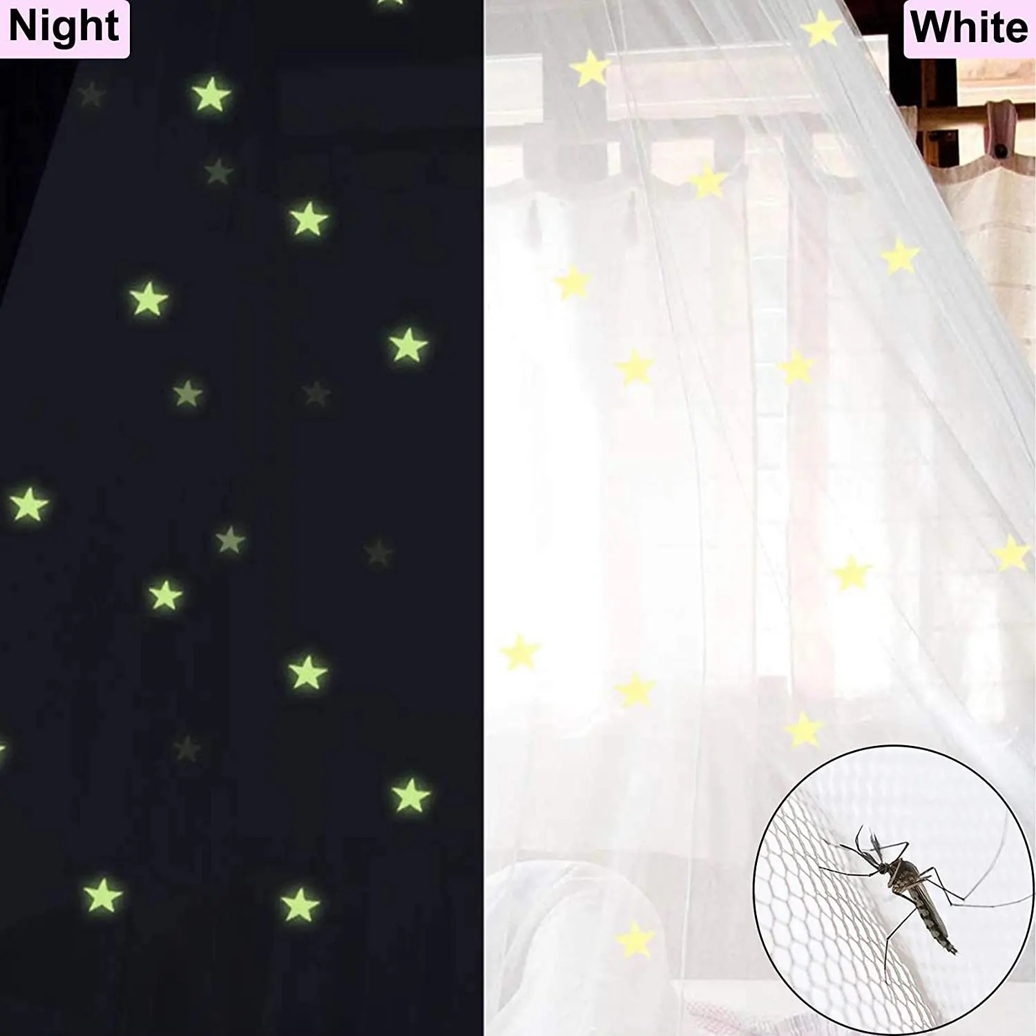 Pink Glow-in-the-Dark Stars Princess Bed Canopy Mosquito Net for King Queen view 2
