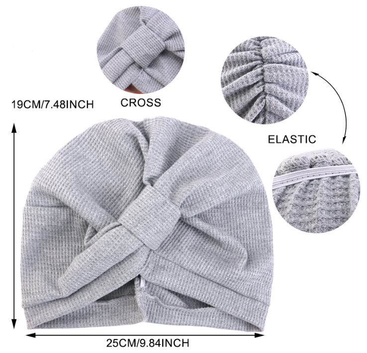 Navy Blue 3 Pack Women's Cotton Waffle Knit Turban Headwrap - Thickened Indian view 2
