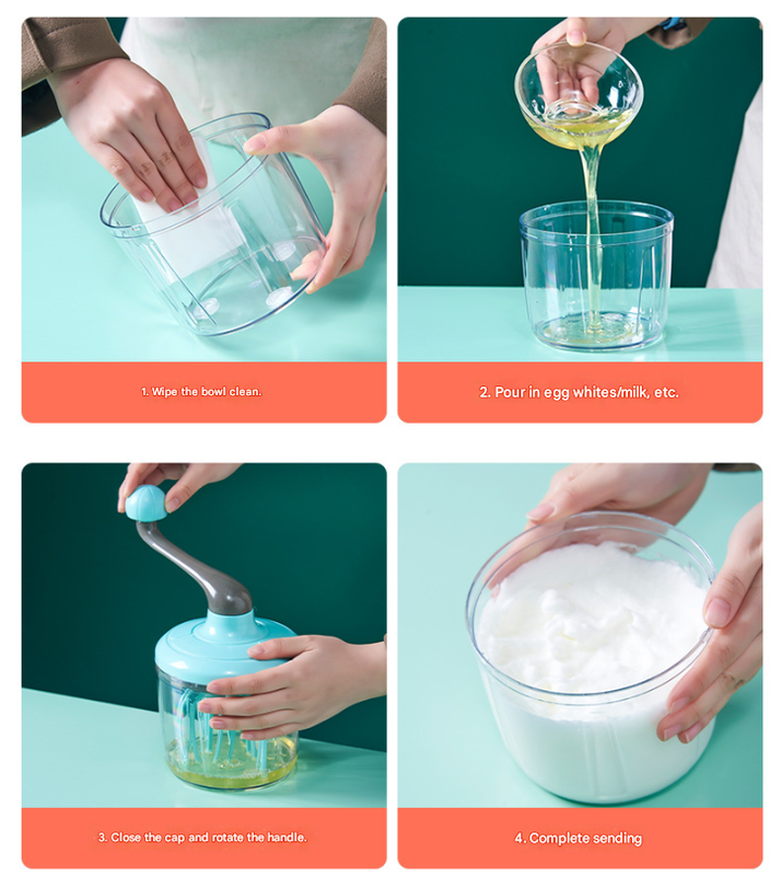 Blue Manual Hand-Crank Rotary Egg Beater and Cream Whisk - Large Capacity view 2