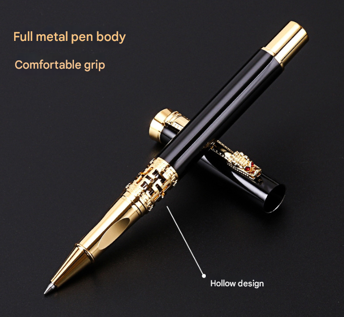 Black Two-piece Set Luxury Retro Dragon Head Signature Pen Gift Set - Full view 3
