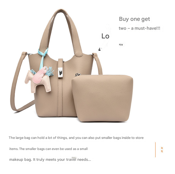 Brown Women's Small PU Leather Bucket Bag with Secure Lock and Horse Charm view 4