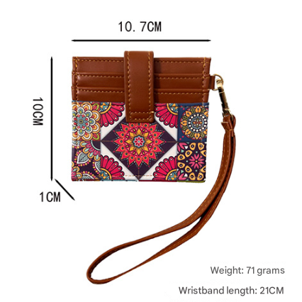 Colorful Ethnic Mandala Pattern PU Leather Mini Card Holder with Wrist Strap view 2