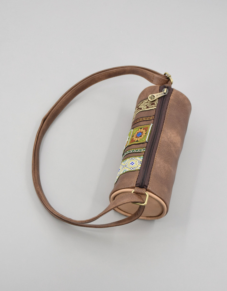 Boho Ethnic PU Leather Cylindrical Crossbody Bag with Embroidery and Fringe view 4