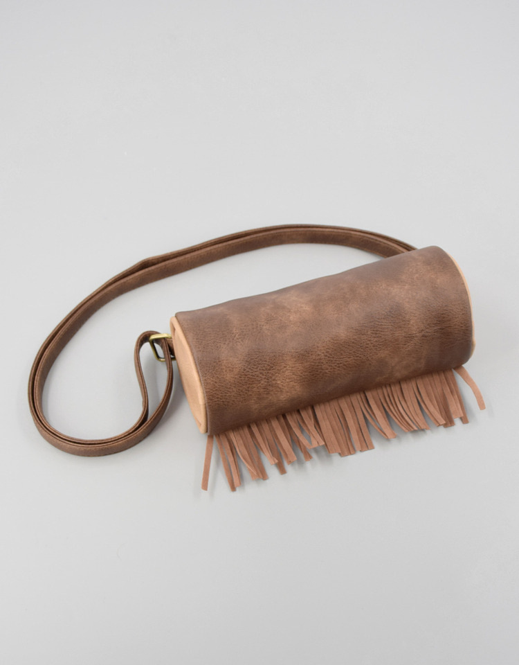 Boho Ethnic PU Leather Cylindrical Crossbody Bag with Embroidery and Fringe view 5