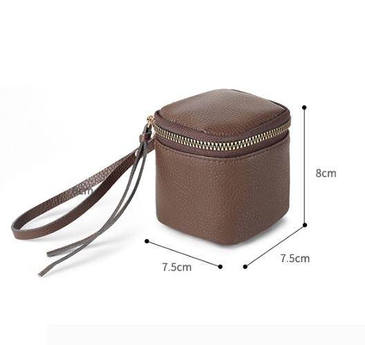 Coffee 2 Pack Mini PU Leather Cube Cosmetic Bag - Portable Travel Pouch for view 2